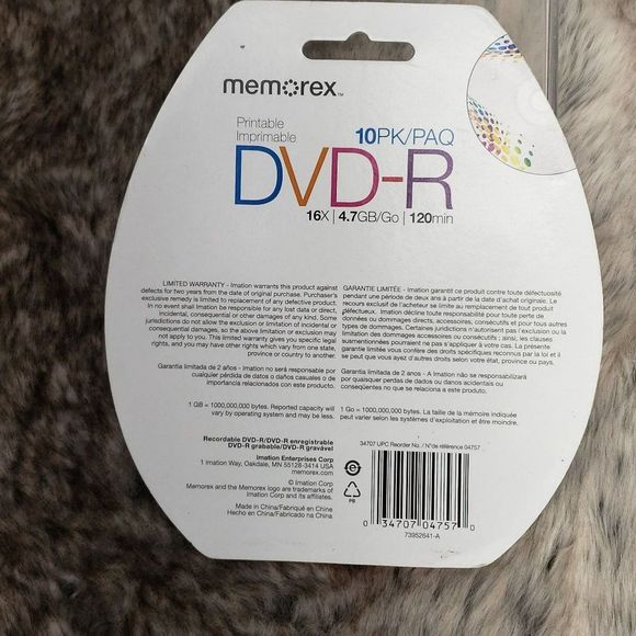 10PK Memorex Printable‎ DVD-R Blister Pack + Marker - 16x - 4.7GB - 120min - Picture 2 of 5